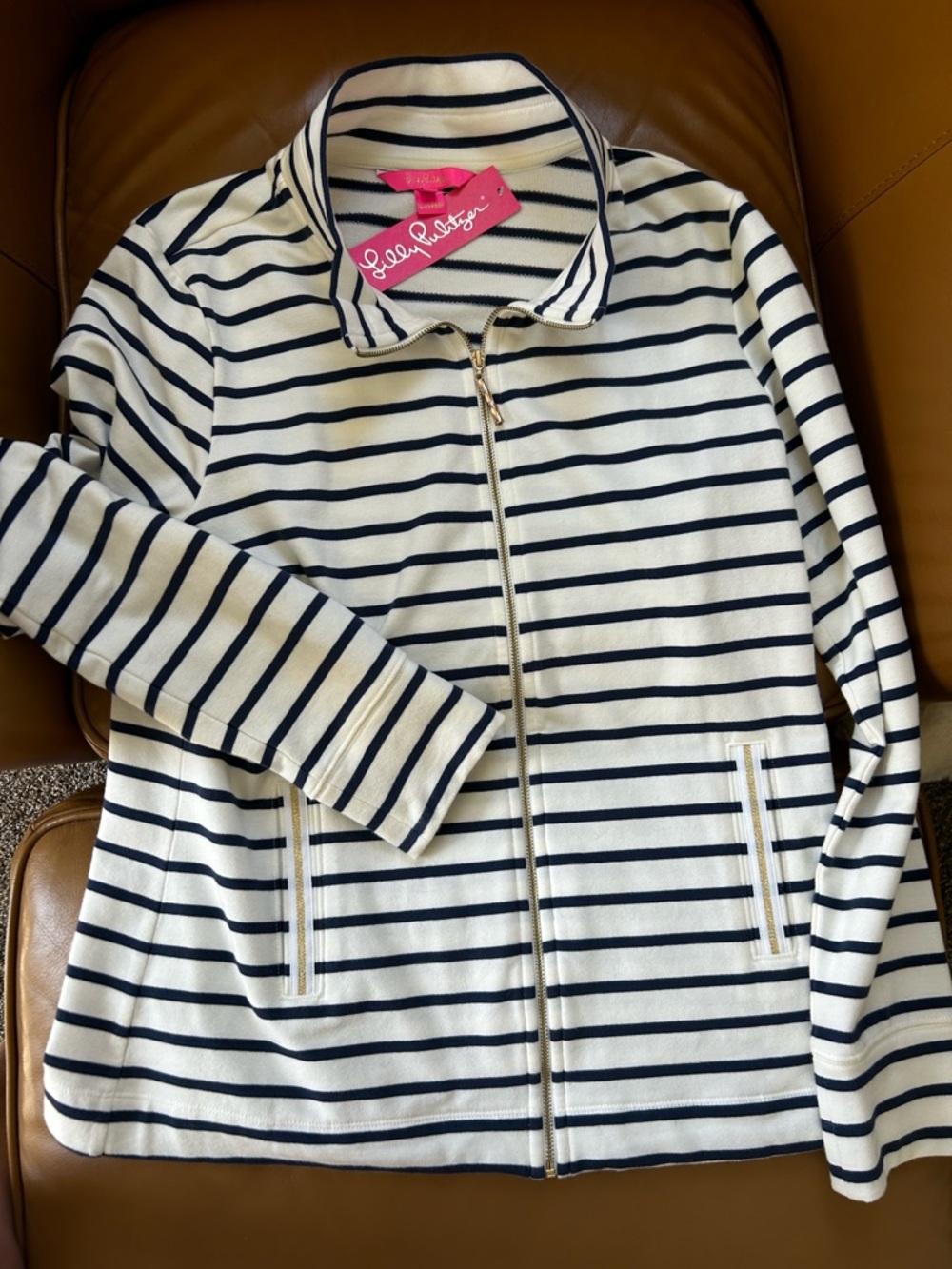 Lilly Pulitzer Women's Navy Striped Zip-Up Jacket - Cream & Navy